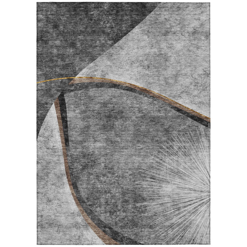 3' X 5' Gray Chocolate And Silver Abstract Washable Indoor Outdoor Area Rug