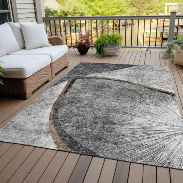 3' X 5' Gray Chocolate And Silver Abstract Washable Indoor Outdoor Area Rug