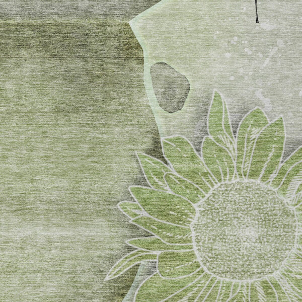 5' X 8' Artichoke Green And Gray Floral Washable Indoor Outdoor Area Rug