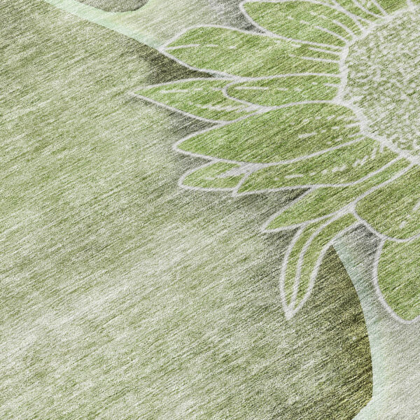 5' X 8' Artichoke Green And Gray Floral Washable Indoor Outdoor Area Rug