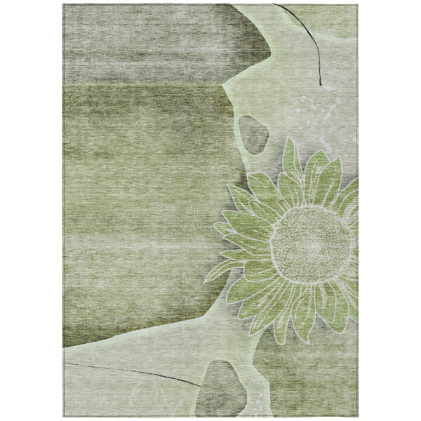 5' X 8' Artichoke Green And Gray Floral Washable Indoor Outdoor Area Rug