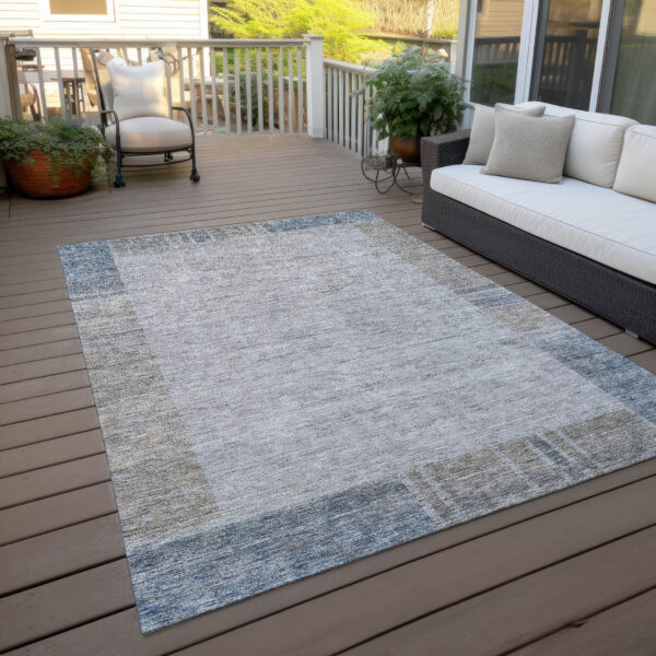 8' X 10' Taupe Beige And Blue Geometric Washable Indoor Outdoor Area Rug