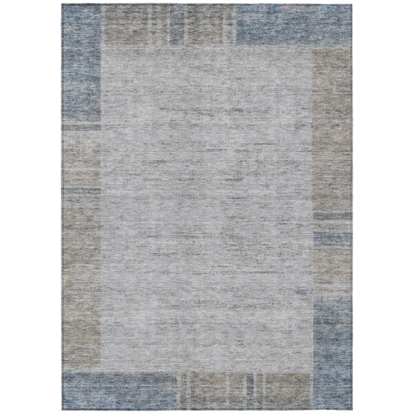 8' X 10' Taupe Beige And Blue Geometric Washable Indoor Outdoor Area Rug