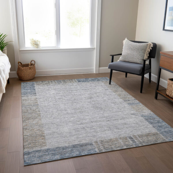 8' X 10' Taupe Beige And Blue Geometric Washable Indoor Outdoor Area Rug