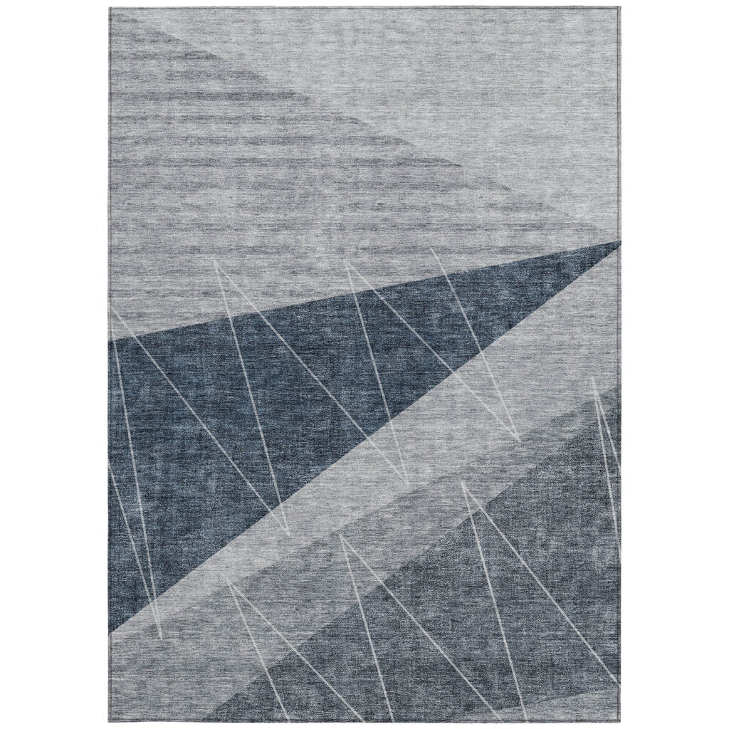 5' X 8' Charcoal Gray And Silver Geometric Washable Indoor Outdoor Area Rug