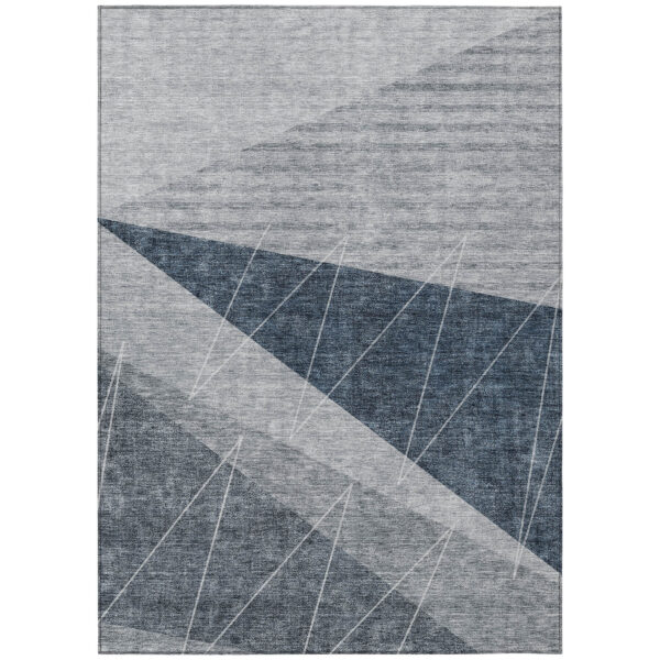 5' X 8' Charcoal Gray And Silver Geometric Washable Indoor Outdoor Area Rug