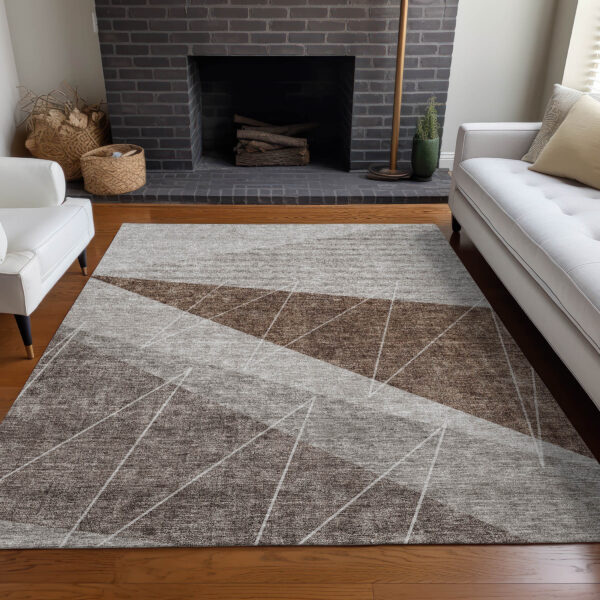9' X 12' Gray Silver And Taupe Geometric Washable Indoor Outdoor Area Rug