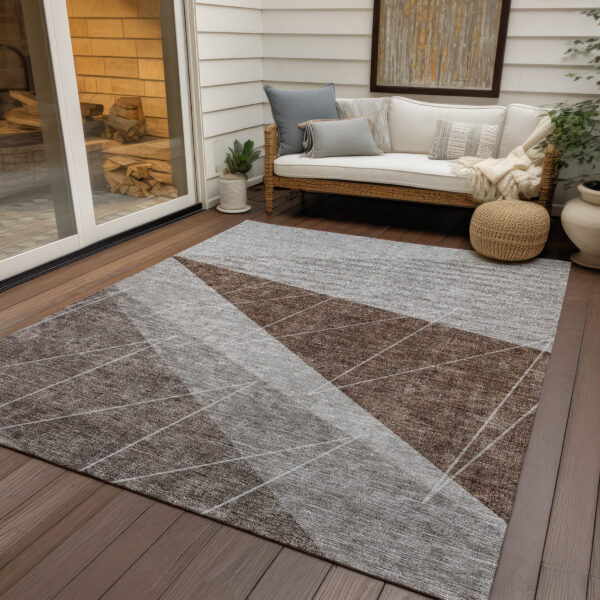 9' X 12' Gray Silver And Taupe Geometric Washable Indoor Outdoor Area Rug