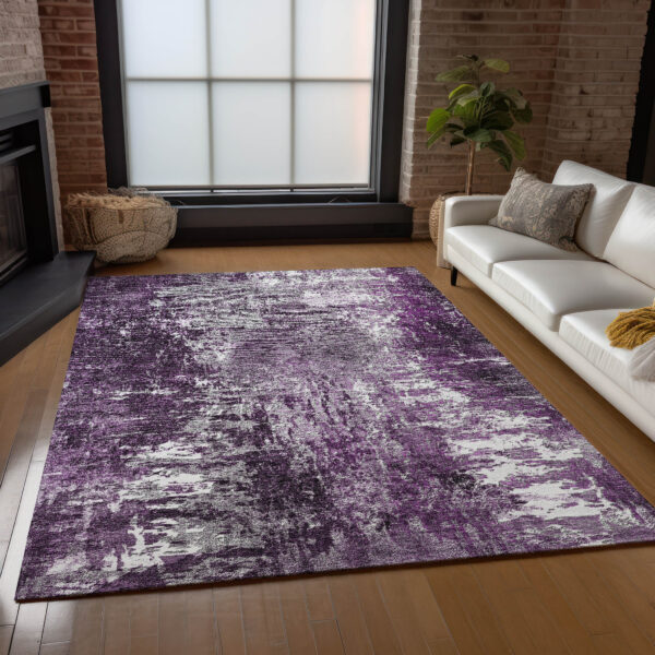 10' X 14' Eggplant Purple And Lavender Abstract Washable Indoor Outdoor Area Rug