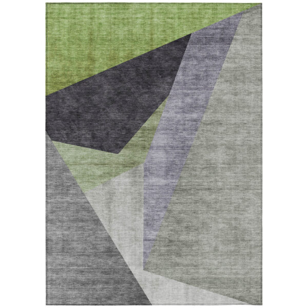 5' X 8' Sage Green And Charcoal Abstract Washable Indoor Outdoor Area Rug