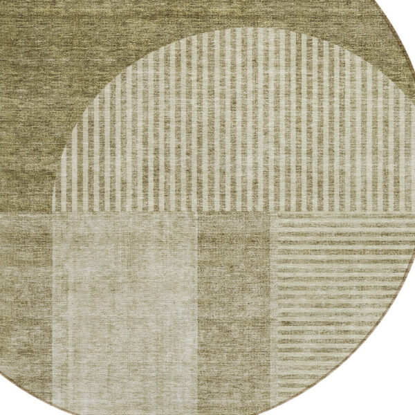 8' Taupe Beige And Tan Round Geometric Washable Indoor Outdoor Area Rug