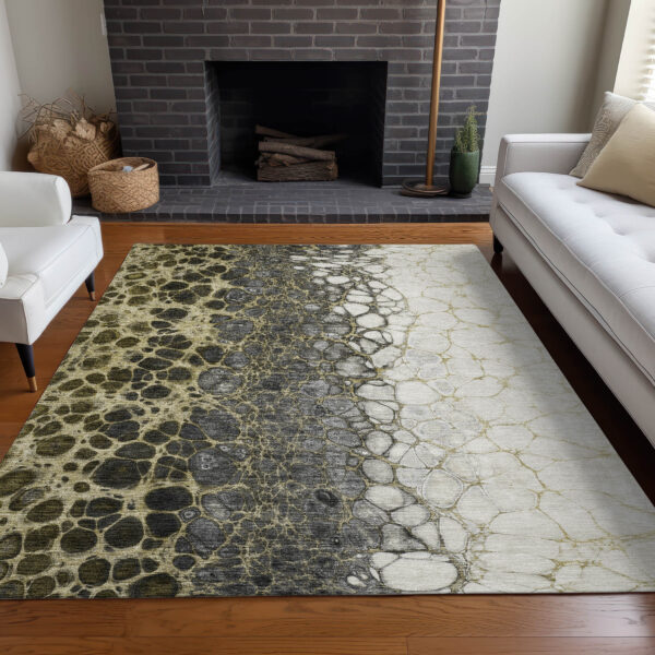 9' X 12' Beige Taupe And Chocolate Abstract Washable Indoor Outdoor Area Rug