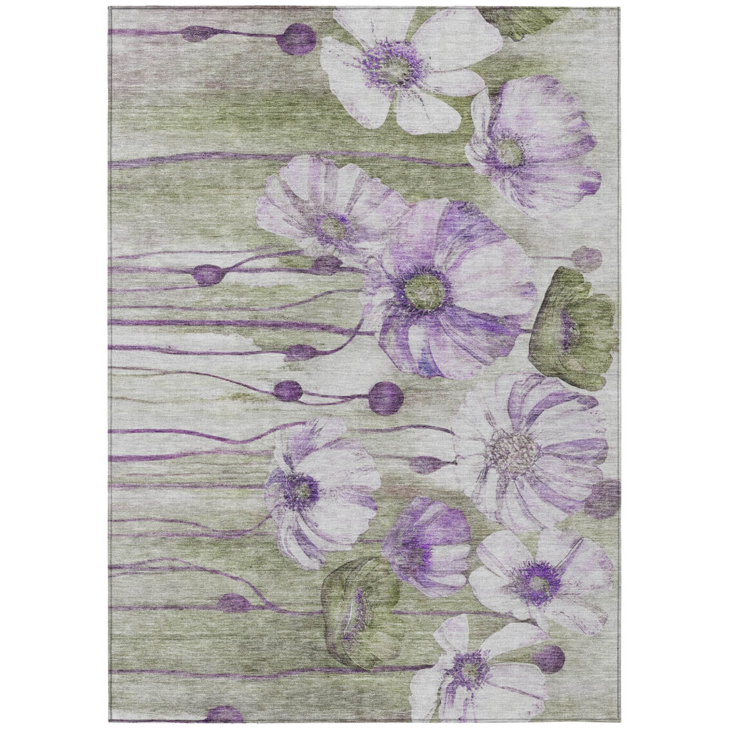 10' X 14' Purple And Lavender Floral Washable Indoor Outdoor Area Rug