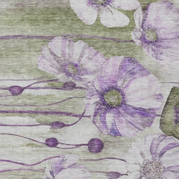 10' X 14' Purple And Lavender Floral Washable Indoor Outdoor Area Rug