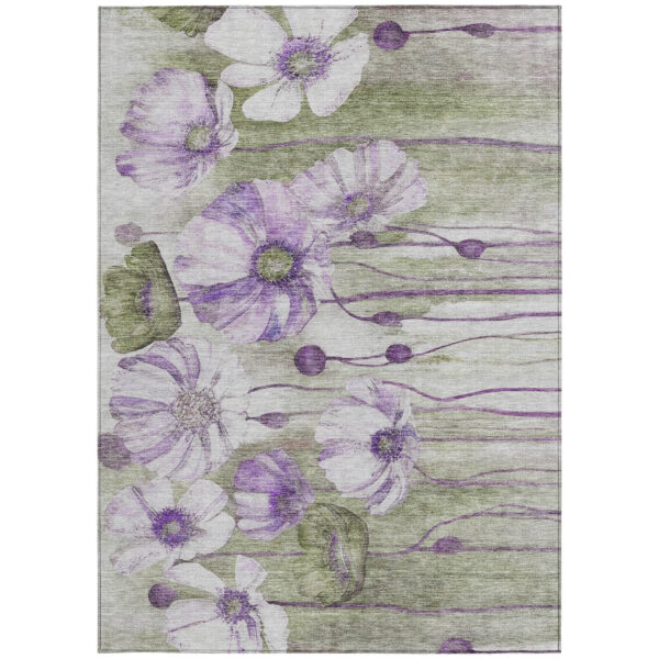 10' X 14' Purple And Lavender Floral Washable Indoor Outdoor Area Rug