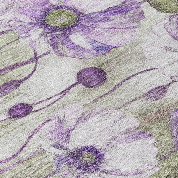 10' X 14' Purple And Lavender Floral Washable Indoor Outdoor Area Rug