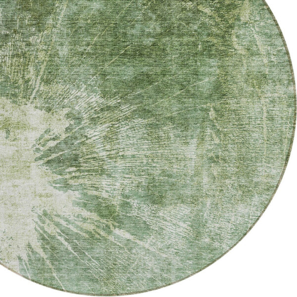 8' Fern Green And Artichoke Green Round Abstract Washable Indoor Outdoor Area Rug