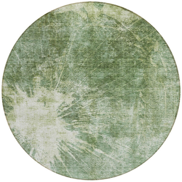 8' Fern Green And Artichoke Green Round Abstract Washable Indoor Outdoor Area Rug