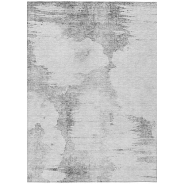 5' X 8' Silver Gray And Pewter Abstract Washable Indoor Outdoor Area Rug