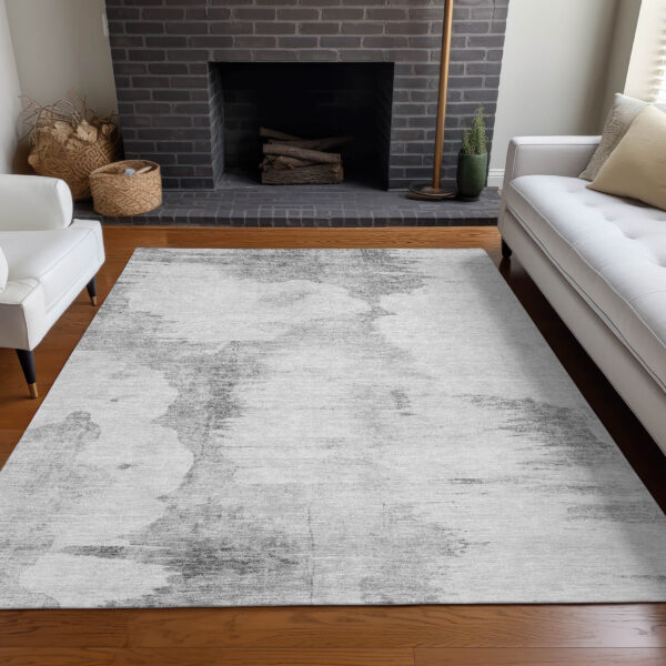 5' X 8' Silver Gray And Pewter Abstract Washable Indoor Outdoor Area Rug