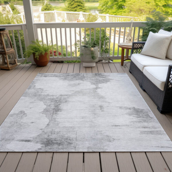 5' X 8' Silver Gray And Pewter Abstract Washable Indoor Outdoor Area Rug