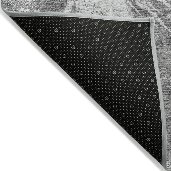 9' X 12' Gray Charcoal And Silver Abstract Washable Indoor Outdoor Area Rug