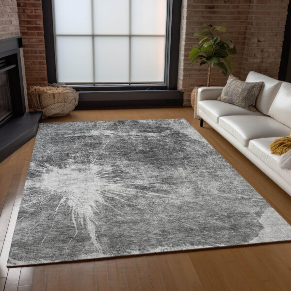 9' X 12' Gray Charcoal And Silver Abstract Washable Indoor Outdoor Area Rug