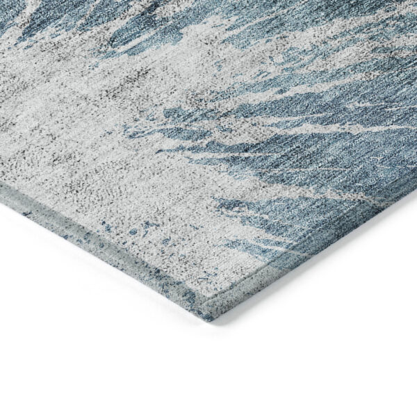 5' X 8' Teal Blue Navy Blue And Gray Abstract Washable Indoor Outdoor Area Rug