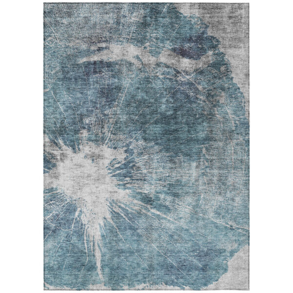 5' X 8' Teal Blue Navy Blue And Gray Abstract Washable Indoor Outdoor Area Rug