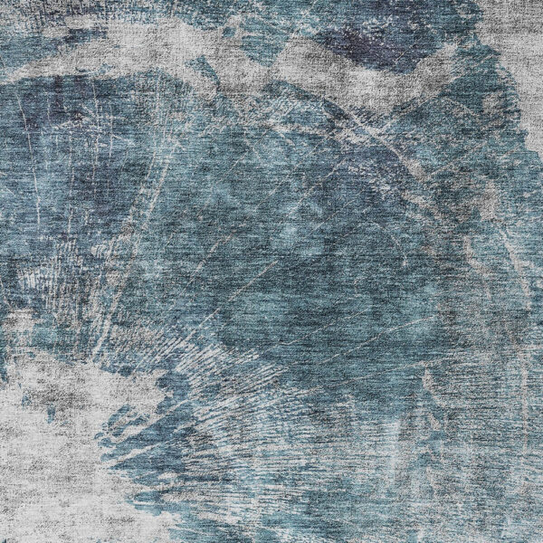 5' X 8' Teal Blue Navy Blue And Gray Abstract Washable Indoor Outdoor Area Rug