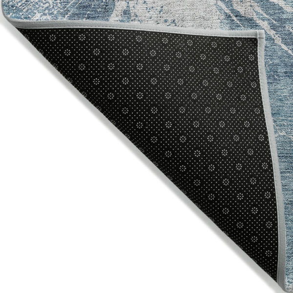 5' X 8' Teal Blue Navy Blue And Gray Abstract Washable Indoor Outdoor Area Rug