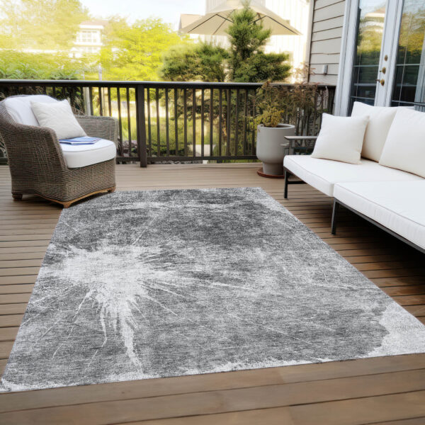 3' X 5' Gray Charcoal And Silver Abstract Washable Indoor Outdoor Area Rug