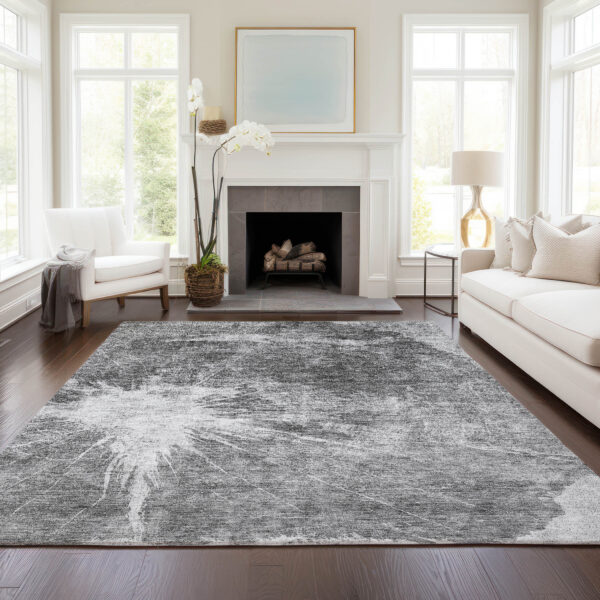 3' X 5' Gray Charcoal And Silver Abstract Washable Indoor Outdoor Area Rug