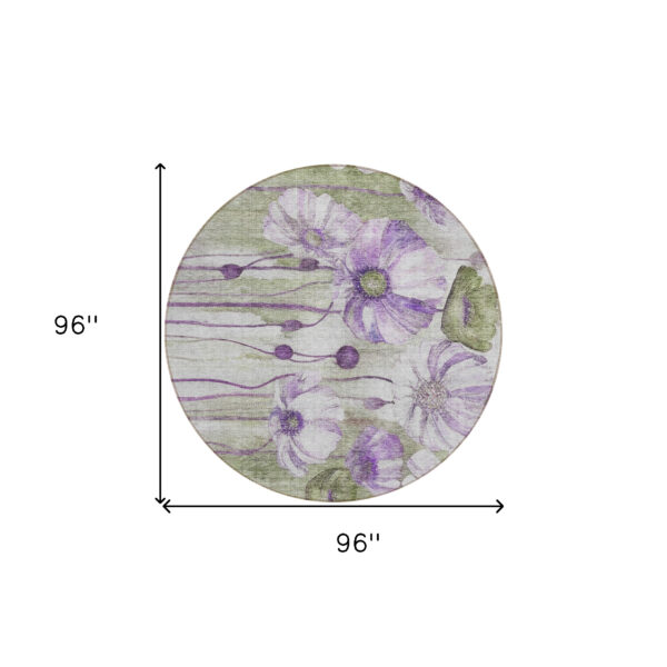 8' Purple And Lavender Round Floral Washable Indoor Outdoor Area Rug