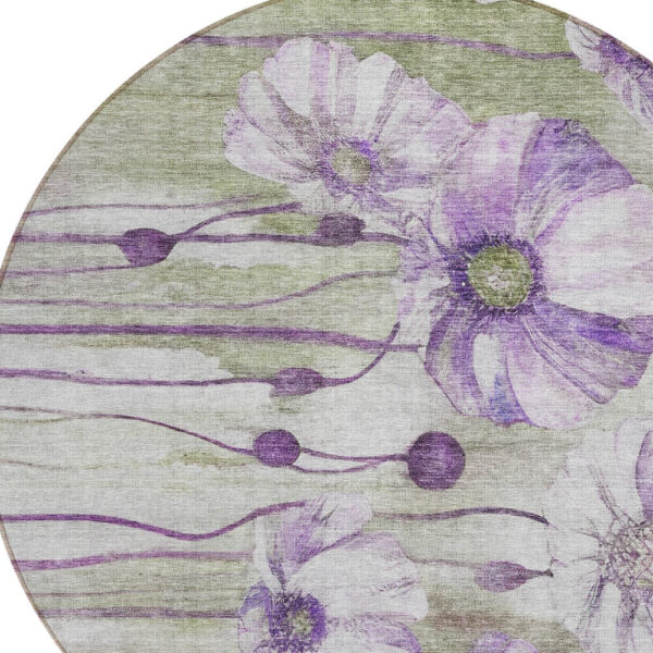 8' Purple And Lavender Round Floral Washable Indoor Outdoor Area Rug