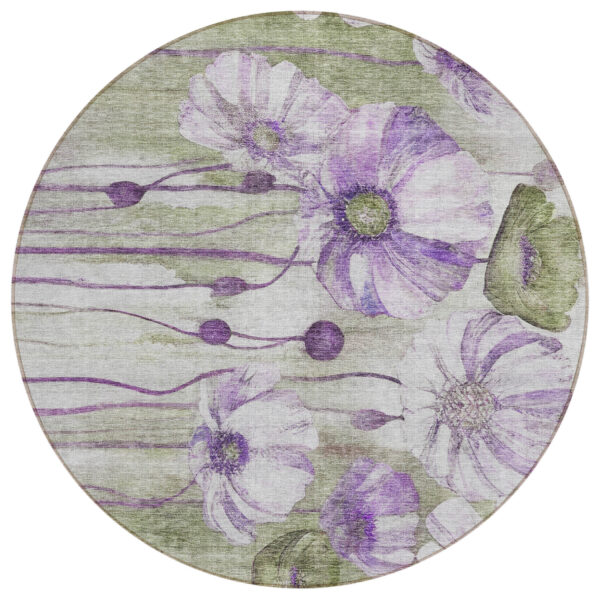 8' Purple And Lavender Round Floral Washable Indoor Outdoor Area Rug