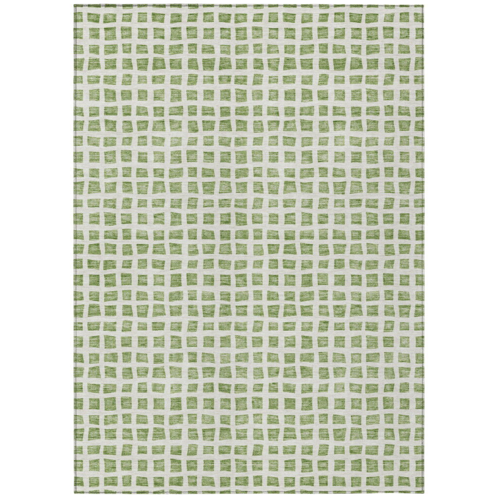 5' X 8' Artichoke Green And Ivory Geometric Washable Indoor Outdoor Area Rug