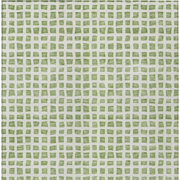 5' X 8' Artichoke Green And Ivory Geometric Washable Indoor Outdoor Area Rug