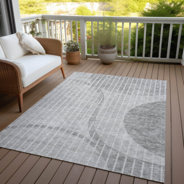 10' X 14' Gray Silver And Ivory Striped Washable Indoor Outdoor Area Rug