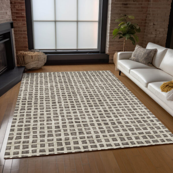 10' X 14' Brown Taupe And Ivory Geometric Washable Indoor Outdoor Area Rug