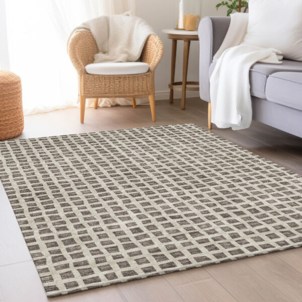10' X 14' Brown Taupe And Ivory Geometric Washable Indoor Outdoor Area Rug