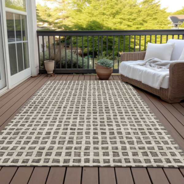 10' X 14' Brown Taupe And Ivory Geometric Washable Indoor Outdoor Area Rug