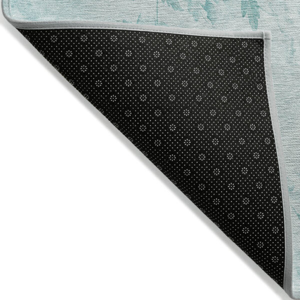 8' X 10' Aqua Teal Blue And Ivory Floral Washable Indoor Outdoor Area Rug