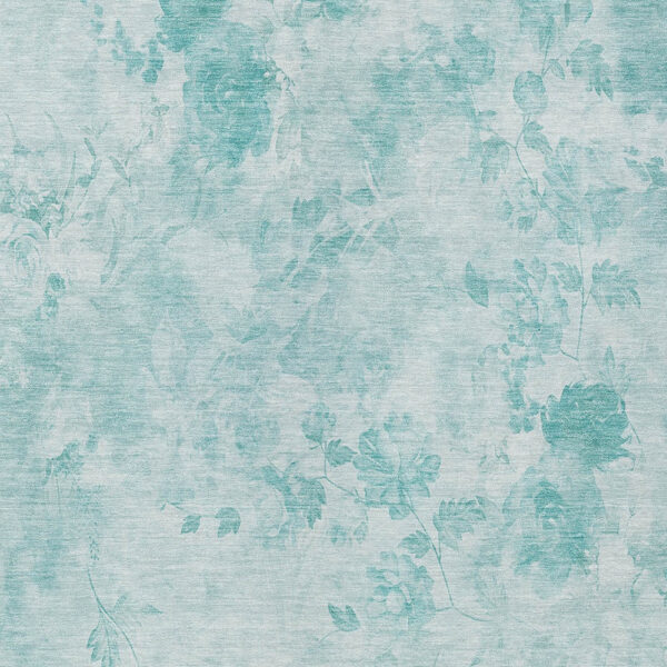 8' X 10' Aqua Teal Blue And Ivory Floral Washable Indoor Outdoor Area Rug