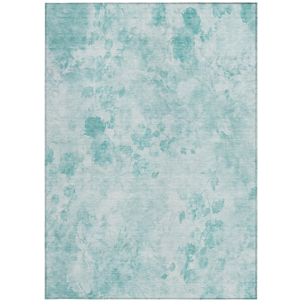 8' X 10' Aqua Teal Blue And Ivory Floral Washable Indoor Outdoor Area Rug