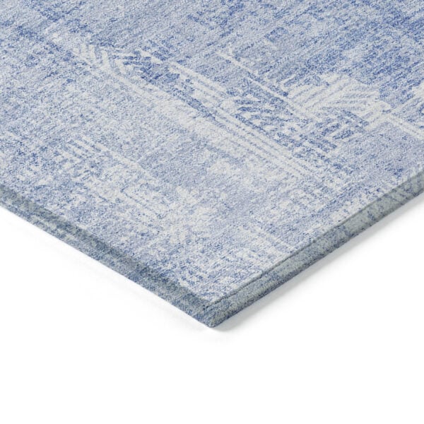5' X 8' Sky Blue Denim Blue And Ivory Abstract Washable Indoor Outdoor Area Rug