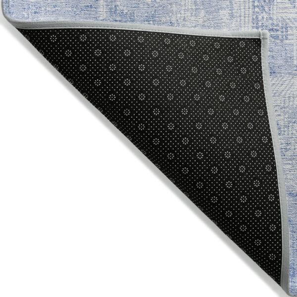 5' X 8' Sky Blue Denim Blue And Ivory Abstract Washable Indoor Outdoor Area Rug