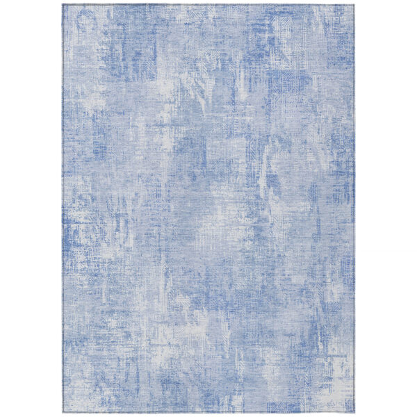 5' X 8' Sky Blue Denim Blue And Ivory Abstract Washable Indoor Outdoor Area Rug
