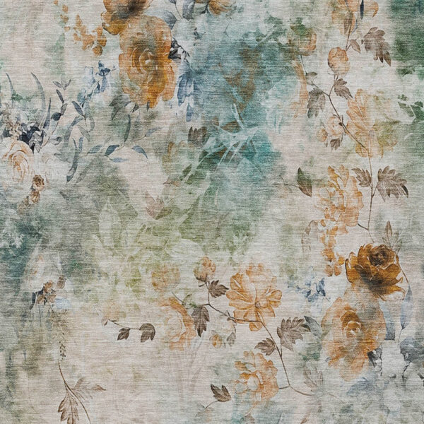 10' X 14' Teal Blue Blue And Green Floral Washable Indoor Outdoor Area Rug
