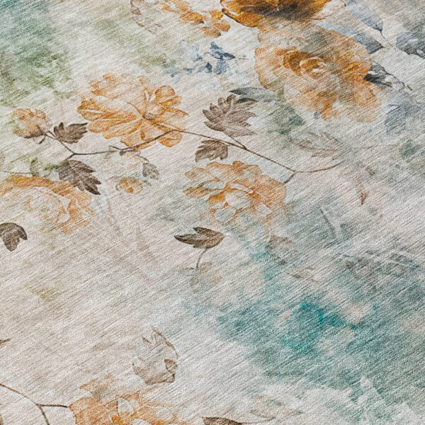 10' X 14' Teal Blue Blue And Green Floral Washable Indoor Outdoor Area Rug
